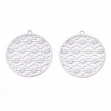 Honeyhandy 201 Stainless Steel Filigree Pendants, Etched Metal Embellishments, Flower of Life, Stainless Steel Color, 21.5x20x0.3mm, Hole: 1.2mm