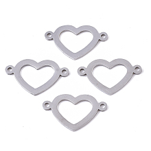 Honeyhandy Tarnish Resistant 201 Stainless Steel Links connectors, Laser Cut, Heart, Stainless Steel Color, 12x20x1mm, Hole: 1.4mm