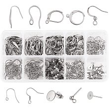 UNICRAFTALE About 300pcs 10 Styles Earring Making Findings Earring Hook Leverback Earring Hoop Earring Stud Earring Hypo-allergenic Earring for DIY Earring Making Stainless Steel Color