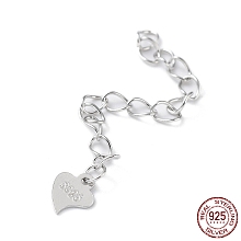 Honeyhandy Rhodium Plated 925 Sterling Silver Chain Extenders, Curb Chain with Heart Tag, with S925 Stamp, Real Platinum Plated, 50mm