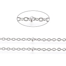 Honeyhandy 304 Stainless Steel Cable Chain, Satellite Chains, Soldered, with Rondelle Beads and Card Paper, Stainless Steel Color, Links: 2x2x0.4mm, Beads: 2x1mm