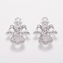 Honeyhandy Brass Micro Pave Cubic Zirconia Charms, Angel Pendants, Platinum, 17x12.5x1.5mm, Hole: 1.5mm