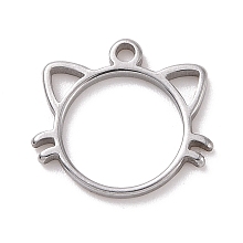 Honeyhandy 304 Stainless Steel Charms, Cat Head Charms, Stainless Steel Color, 10x11x1mm, Hole: 1mm