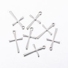 Honeyhandy 304 Stainless Steel Pendants, Cross, Stainless Steel Color, 16x9.5x0.8mm, Hole: 1mm