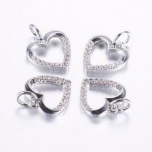 Honeyhandy Long-Lasting Plated Brass Micro Pave Cubic Zirconia Charms, Hollow Heart, Real Platinum Plated, 11.5x11x2mm, Hole: 3mm