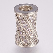 Honeyhandy Brass Micro Pave Cubic Zirconia Beads, Column, Platinum, 9x6mm, Hole: 3mm