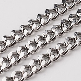 Honeyhandy 304 Stainless Steel Cuban Link Chains, Chunky Curb Chains, Faceted, Unwelded, Stainless Steel Color, Link: 7x5x1.3mm