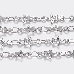 Honeyhandy 304 Stainless Steel link Chains, with Spool, Star, Soldered, Stainless Steel Color, 10x4.5x1mm, about 10m/roll