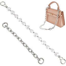 WADORN 1pc Acrylic Bead Bag Handle 1pc Aluminium Bag Extender Chain, 14.5" Resin Purse Handle 8.5" Metal Bag Strap Extender Shoulder Strap Extension Decoration Chain DIY Bag Accessory, Platinum Ring