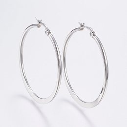 Honeyhandy 304 Stainless Steel Big Hoop Earrings, Hypoallergenic Earrings, Flat Ring Shape, Stainless Steel Color, 39~41mm, Pin: 0.7x1mm