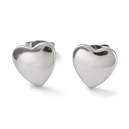 Honeyhandy Non-Tarnish 304 Stainless Steel Heart Ear Studs for Women, Stainless Steel Color, 10x10mm