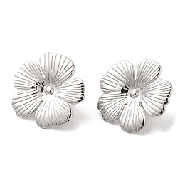 Honeyhandy Non-Tarnish 304 Stainless Steel Stud Earrings, Flower, Stainless Steel Color, 28x29.5mm