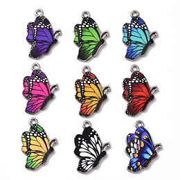 Alloy Enamel Pendants, Butterfly Charm, Platinum, 28x19x2mm, Hole: 2mm