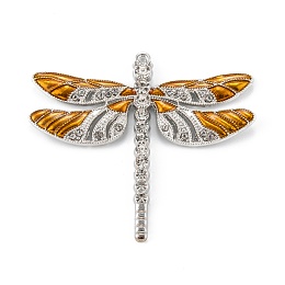 Honeyhandy Platinum Alloy Enamel Dragonfly Big Pendants, with Rhinestone, Dark Orange, 57x64x5mm, Hole: 2mm