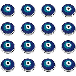 NBEADS 50 Pcs Evil Eye Beads, 10mm Flat Round Blue Eye Beads Handmade Enamel Beads for Bracelets Necklace Jewelry Making, Hole: 1.2mm