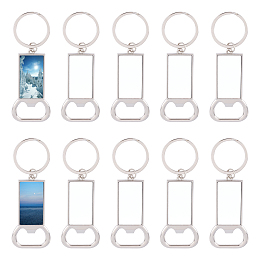 PandaHall Elite Sublimation Blanks Keychains Zinc Alloy Bottle Opener Blank Key Rings, Rectangle, Platinum, 38541 inch(15cm), 10 sets/box