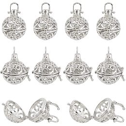 Arricraft 10 Pcs Cage Pendants, 1.14×1×0.9" Brass Locket Charms, Chime Ball Pendants, Locket Pendants for Necklaces Jewelry Making Supplies-Platinum