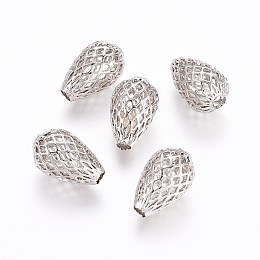 Honeyhandy Rack Plating Brass Filigree Beads, Hollow, Teardrop, Platinum, 15x10mm, Hole: 3mm