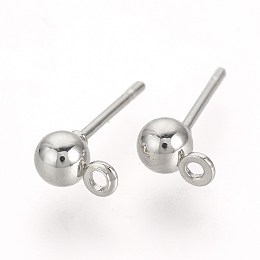 Honeyhandy Iron Ball Stud Earring Findings, with Loop, Platinum, 6.5x4mm, Hole: 1mm, Pin: 0.8mm