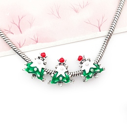 Christmas Theme Alloy Enamel European Beads, Large Hole Bead, Platinum, Christmas Tree, 15.5x13x9mm, Hole: 5.5mm