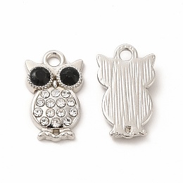 Honeyhandy Alloy Rhinestone Charms, Owl, Platinum, 17x10.5x3mm, Hole: 2mm