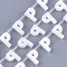 Honeyhandy Natural Freshwater Shell Beads, Top Drilled Beads, White, Letter.P, 10x7x3mm, Hole: 0.8mm