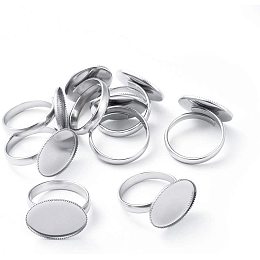 UNICRAFTALE 10pcs Size 7 Stainless Steel Ring Base Blank Bezel Adjustable Pad Cabochon Base 18x13mm Tray Flat Oval Finger Rings Components Findings for Jewelry Making