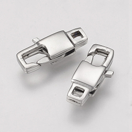 Honeyhandy 304 Stainless Steel Lobster Claw Clasps, Rectangle, Stainless Steel Color, 15x7x3.5mm, Hole: 2mm