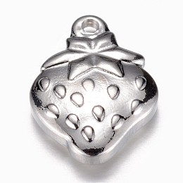 Honeyhandy 201 Stainless Steel Charms, Strawberry, Stainless Steel Color, 15x11x3mm, Hole: 1mm