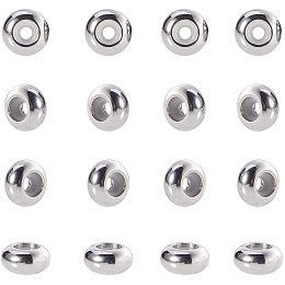 Pandahall Elite 50pcs 6mm Stainless Steel Flat Round Beads 1.5mm Hole Slider Beads Stopper Beads with Rubber Inside for DIY Bracelets Necklaces Jewelry Making