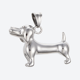 Honeyhandy 304 Stainless Steel Puppy Pendants, Large Hole Pendants, Sausage Dog/Dachshund, Stainless Steel Color, 27x39x15mm, Hole: 5x9mm