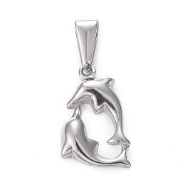 Honeyhandy 304 Stainless Steel Pendants, Double Dolphin, Stainless Steel Color, 19x11x2.5mm, Hole: 7.5x3mm