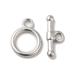 Honeyhandy 304 Stainless Steel Toggle Clasps, Ring, Stainless Steel Color, Ring: 15.5x12x2mm, Hole: 2mm, Bar: 17x7x3mm, Hole: 2.5mm