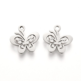 Honeyhandy 304 Stainless Steel Charms, Laser Cut, Butterfly, Stainless Steel Color, 10x10x1mm, Hole: 1.2mm