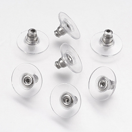 Honeyhandy 316 Surgical Stainless Steel Ear Nuts, Earring Backs, with Plastic, Stainless Steel Color, 6x11mm, Hole: 0.5mm and 1mm