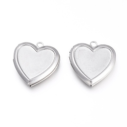 Honeyhandy 304 Stainless Steel Locket Pendants, Photo Frame Charms for Necklaces, Heart, Stainless Steel Color, Tray: 13x16mm, 25x22.5x4.5mm, Hole: 2mm