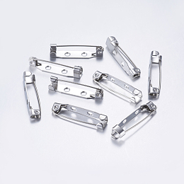 Honeyhandy 304 Stainless Steel Pin Brooch Back Bar Findings, Stainless Steel Color, 25.5x4.5x6mm, Hole: 2mm, Pin: 0.8mm