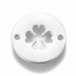 Honeyhandy 304 Stainless Steel Links connectors, Flat Round with Four Leaf Clover, Stainless Steel Color, 12x1mm, Hole: 1.2mm