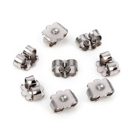 Honeyhandy 304 Stainless Steel Ear Nuts, Earring Backs, Stainless Steel Color, 6.2x5.3x3mm, Hole: 0.9mm