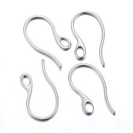 Honeyhandy 304 Stainless Steel Earring Hooks, with Horizontal Loop, Stainless Steel Color, 22x11.5x1mm, Hole: 3x2mm, Pin: 0.7~1mm