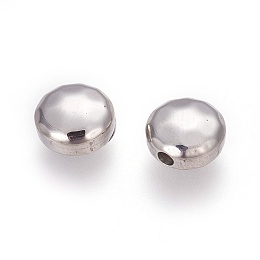 Honeyhandy 304 Stainless Steel Beads, Flat Round, Manual Polishing, Stainless Steel Color, 8.5x4.5mm, Hole: 1.2~1.4mm