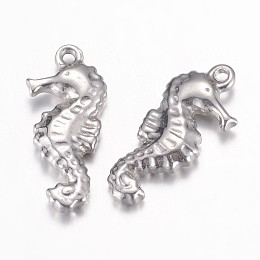 Honeyhandy 304 Stainless Steel Pendants, Sea Horse, Stainless Steel Color, 20x9.5x3.5mm, Hole: 0.6~1.2mm