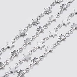 Honeyhandy 304 Stainless Steel Chains, Star Link Chains, Soldered, Stainless Steel Color, 12x6x1mm