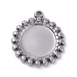 Honeyhandy 304 Stainless Steel Pendant Cabochons Settings, Flat Round, Stainless Steel Color, Tray: 12mm, 21.5x19x2mm, Hole: 1.2mm