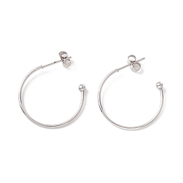 Honeyhandy 304 Stainless Steel C-shape Stud Earrings, Half Hoop Earrings for Women, Stainless Steel Color, 26x26.5x4mm, Pin: 1mm