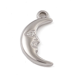 Honeyhandy 304 Stainless Steel Pendants, Moon with Human Face Charm, Stainless Steel Color, 17.5x9x2.3mm, Hole: 1.6mm