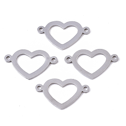 Honeyhandy Tarnish Resistant 201 Stainless Steel Links connectors, Laser Cut, Heart, Stainless Steel Color, 12x20x1mm, Hole: 1.4mm