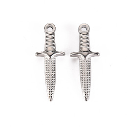 Honeyhandy 304 Stainless Steel Pendants, Dagger, Stainless Steel Color, 24x9x4mm, Hole: 1.4mm