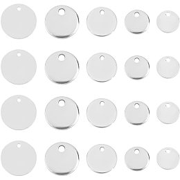 UNICRAFTALE About 100pcs 6/8/10/12/15mm Flat Round Metal Charms Stainless Steel Charm Dog Tag Pendants for DIY Jewelry Making, 3.5mm Hole Stainless Steel Color