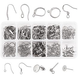 UNICRAFTALE About 300pcs 10 Styles Earring Making Findings Earring Hook Leverback Earring Hoop Earring Stud Earring Hypo-allergenic Earring for DIY Earring Making Stainless Steel Color